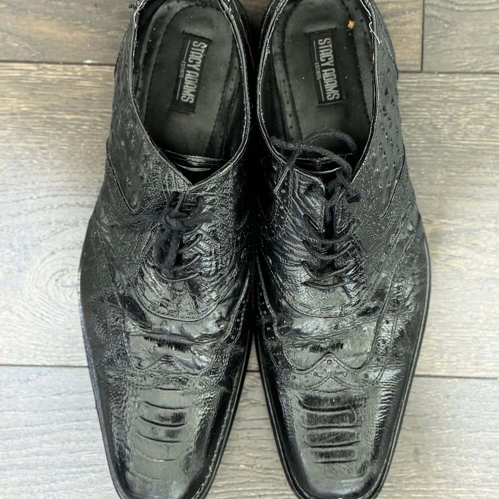 Stacy Adams Armento Black Ostrich Print Wingtip Oxfords